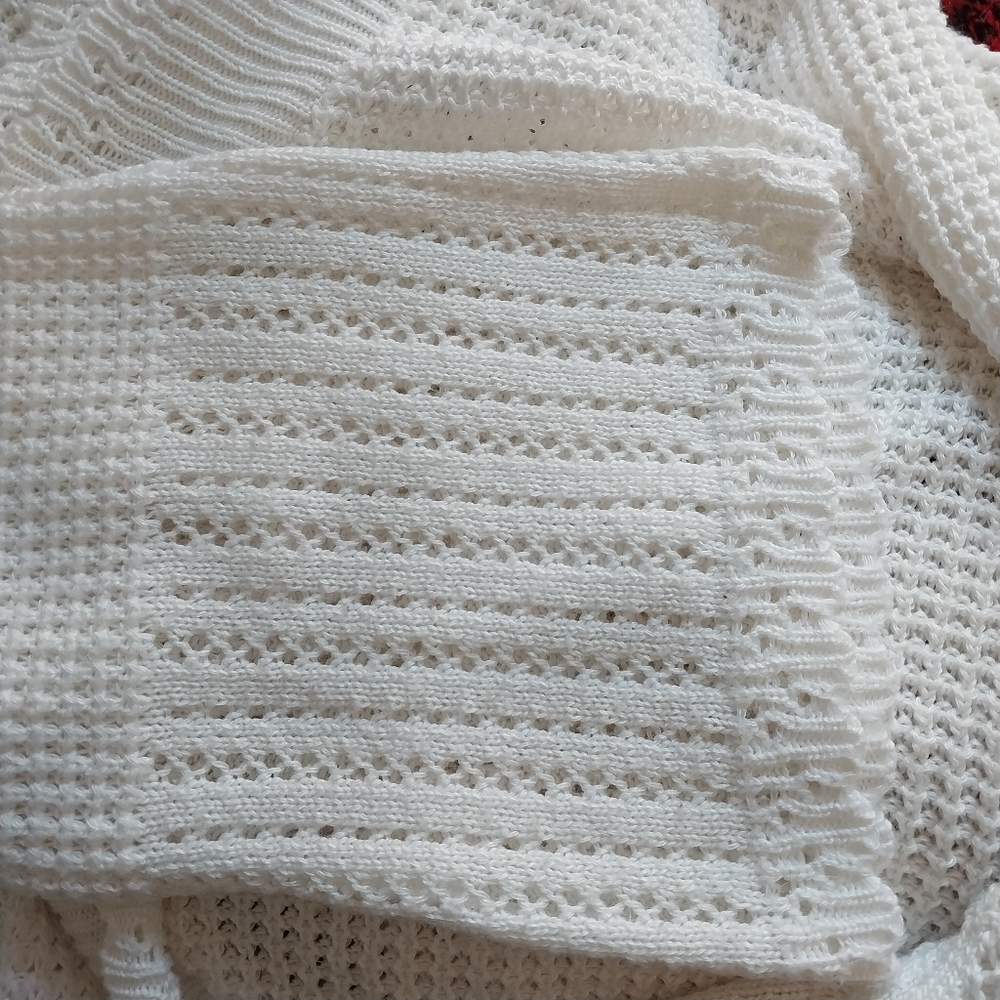 Vintage Notations Womens Size 3X Crochet Knit White Crop Open Cottage Cardigan - Picture 6 of 11
